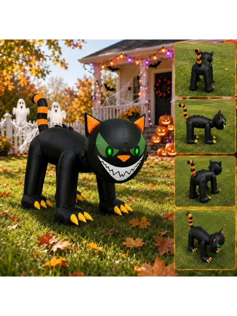 7FT Halloween Inflatable Black Cat Yard Decor with Moving Head & LED Lights